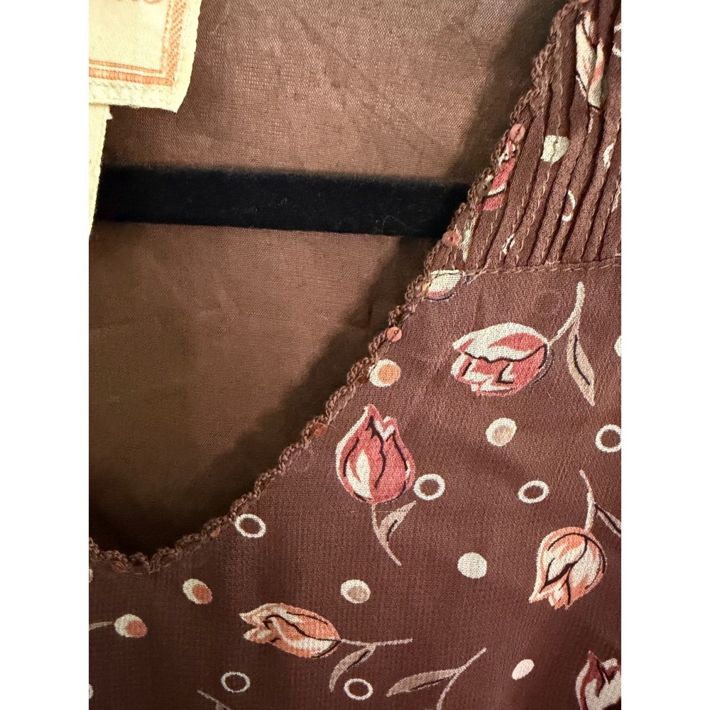 VTG April Cornell Brown Floral Tulip Rayon Maxi Dress SzL Romantic Cottage - Picture 8 of 10